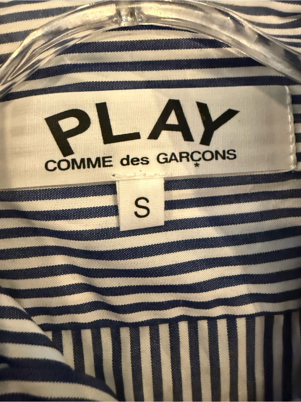 COMME DES GARCONS PLAY Blue Stripe Black Heart Button Down Shirt S - Picture 4 of 6